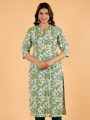 Women's Cotton Green Straight Kurta