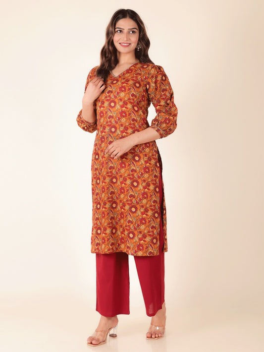 Women's Cotton Yellow Straight Kurta