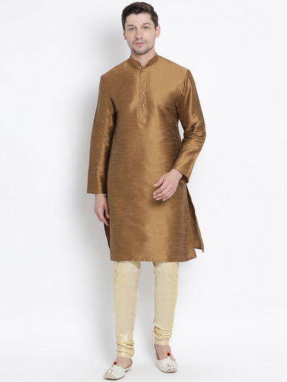 Men's Coffee Silk Blend Straight Kurta Pyjama Set