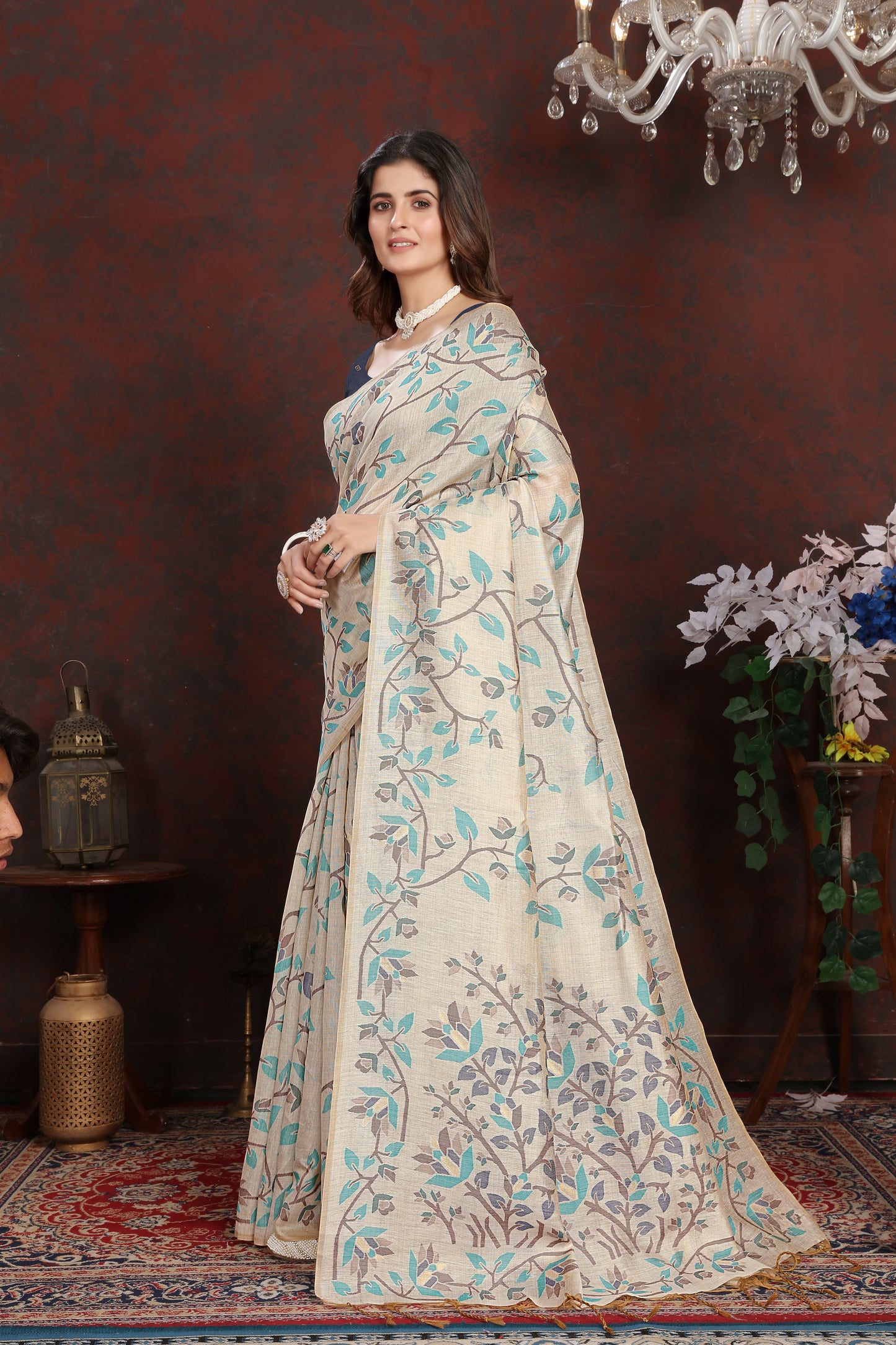 Dhiyona GR Women's Trisha Indigo Navy Pure Mul Cotton Jamdani Saree