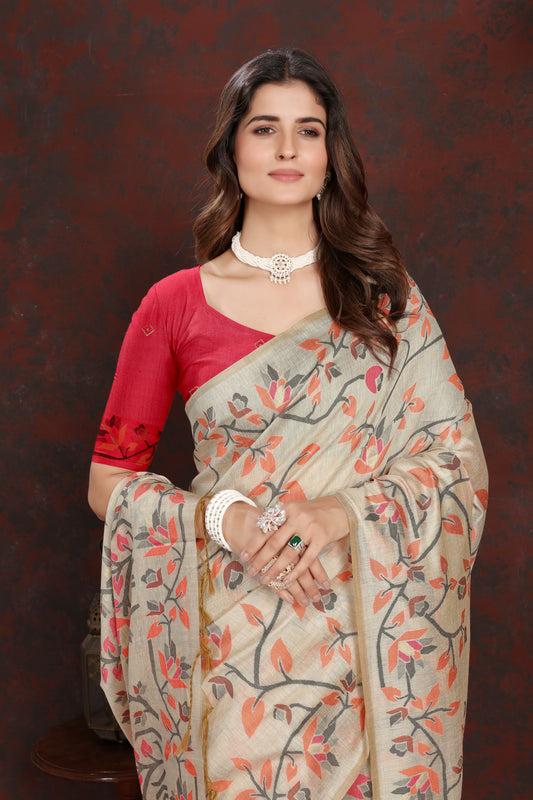 Dhiyona GR Women's Trisha Hot Pink Pure Mul Cotton Jamdani Saree