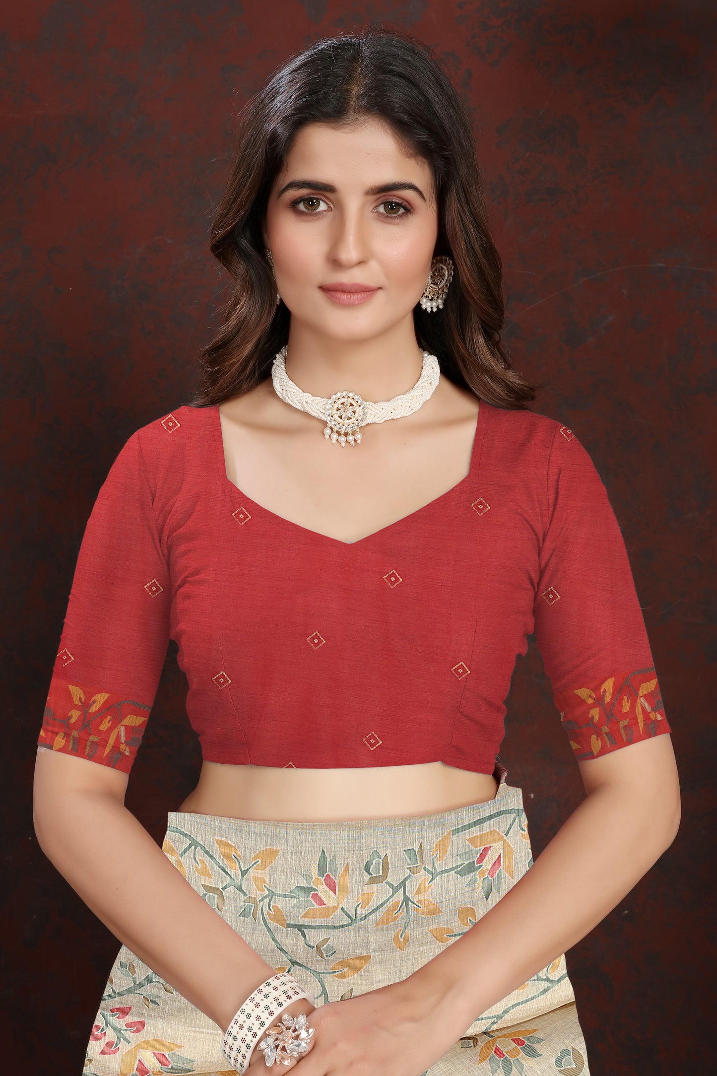 Dhiyona GR Women's Trisha Tomato Red Pure Mul Cotton Jamdani Saree