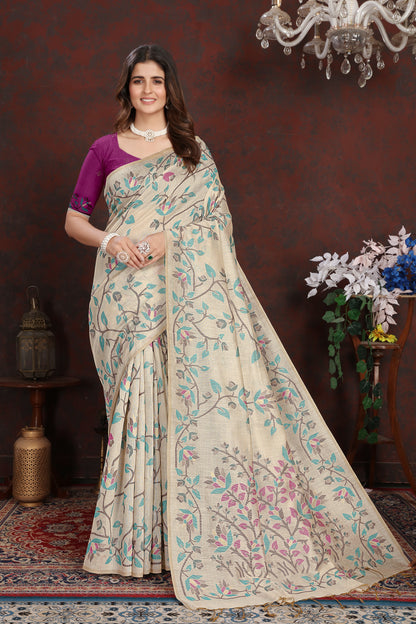 Dhiyona GR Women's Trisha Plum Wine Pure Mul Cotton Jamdani Saree