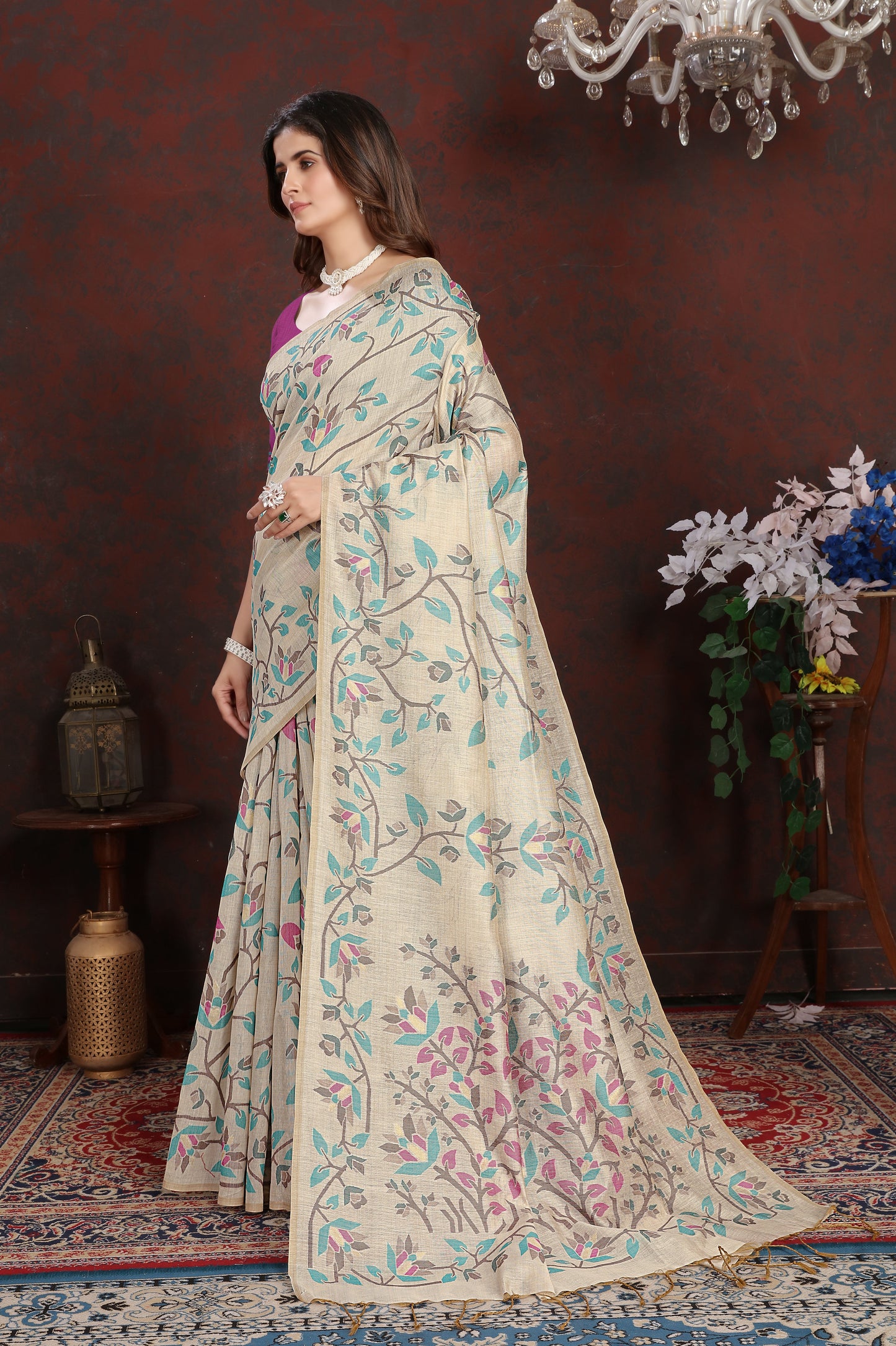 Dhiyona GR Women's Trisha Plum Wine Pure Mul Cotton Jamdani Saree