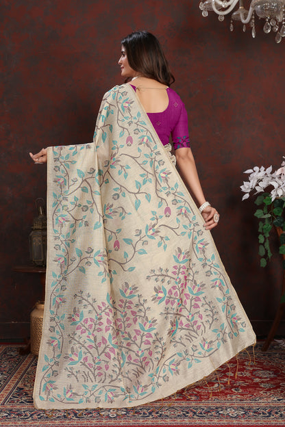 Dhiyona GR Women's Trisha Plum Wine Pure Mul Cotton Jamdani Saree