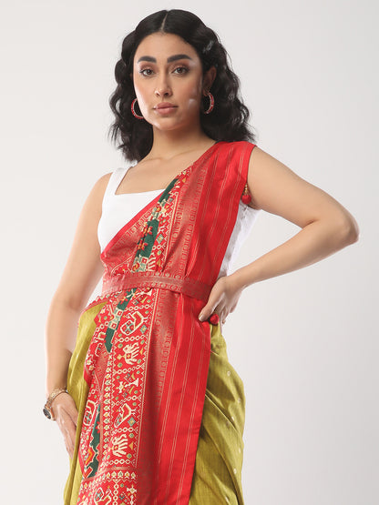 Women's Silk Blend Olive Woven Design Designer Saree With Blouse Piece