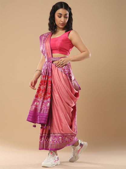 Women's Silk Blend Mauve Woven Design Designer Saree With Blouse Piece