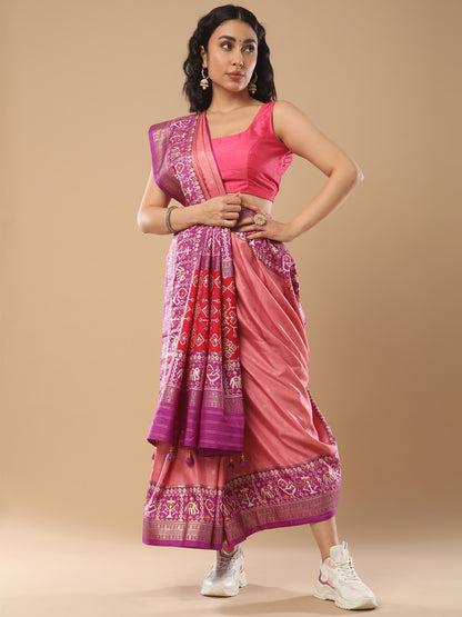 Women's Silk Blend Mauve Woven Design Designer Saree With Blouse Piece