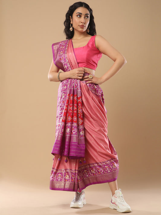 Women's Silk Blend Mauve Woven Design Designer Saree With Blouse Piece