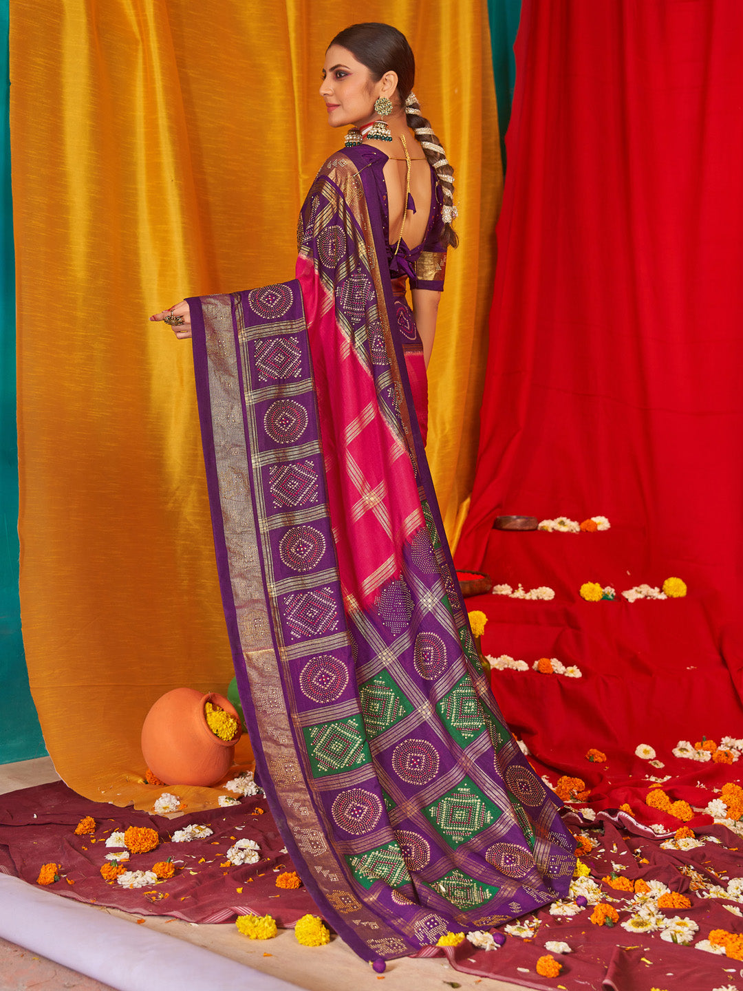 Women's Tussar Silk Purple Woven Design Designer Saree With Blouse Piece