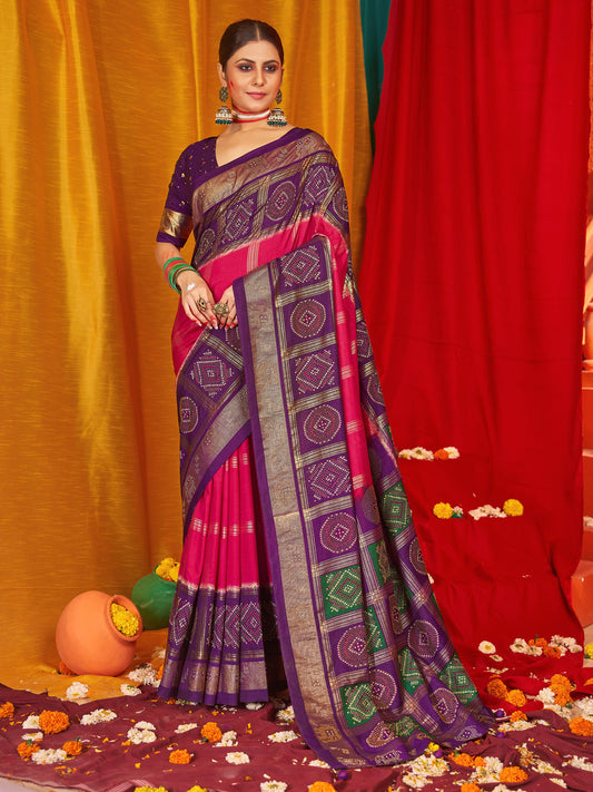 Women's Tussar Silk Purple Woven Design Designer Saree With Blouse Piece