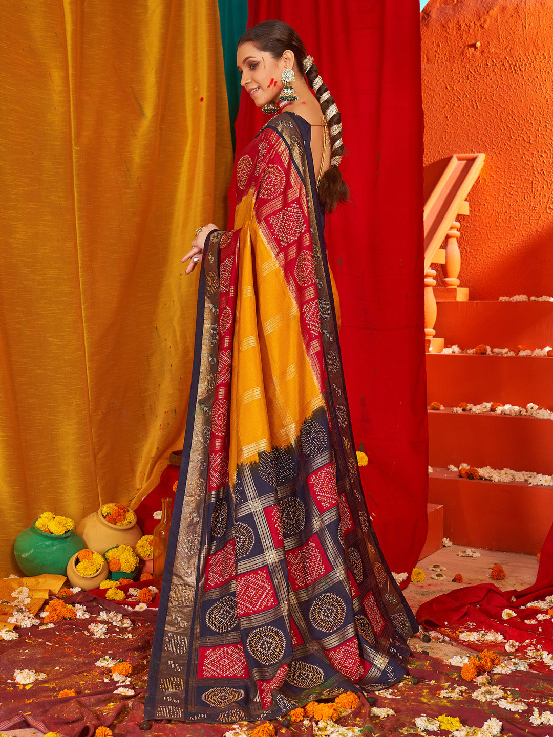 Women's Tussar Silk Navy Blue Woven Design Designer Saree With Blouse Piece