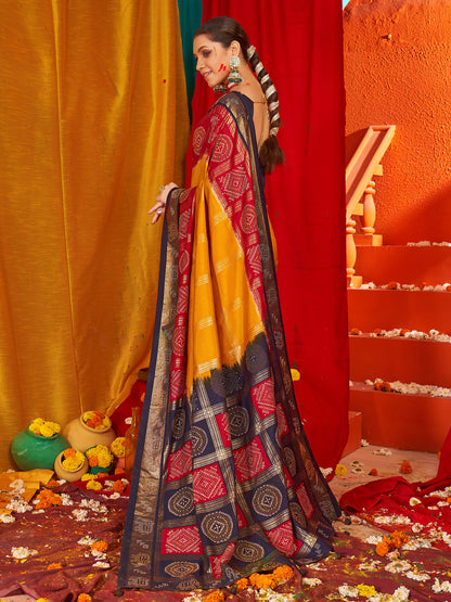 Women's Tussar Silk Navy Blue Woven Design Designer Saree With Blouse Piece