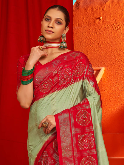 Women's Tussar Silk Red Woven Design Designer Saree With Blouse Piece