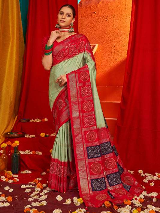 Women's Tussar Silk Red Woven Design Designer Saree With Blouse Piece