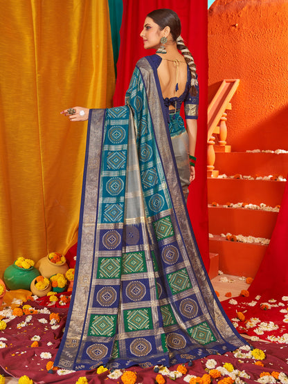 Women's Tussar Silk Navy Blue Woven Design Designer Saree With Blouse Piece