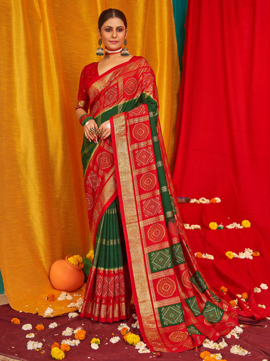 Women's Tussar Silk Red Woven Design Designer Saree With Blouse Piece