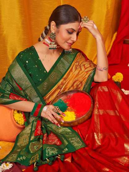Women's Tussar Silk Green Woven Design Designer Saree With Blouse Piece