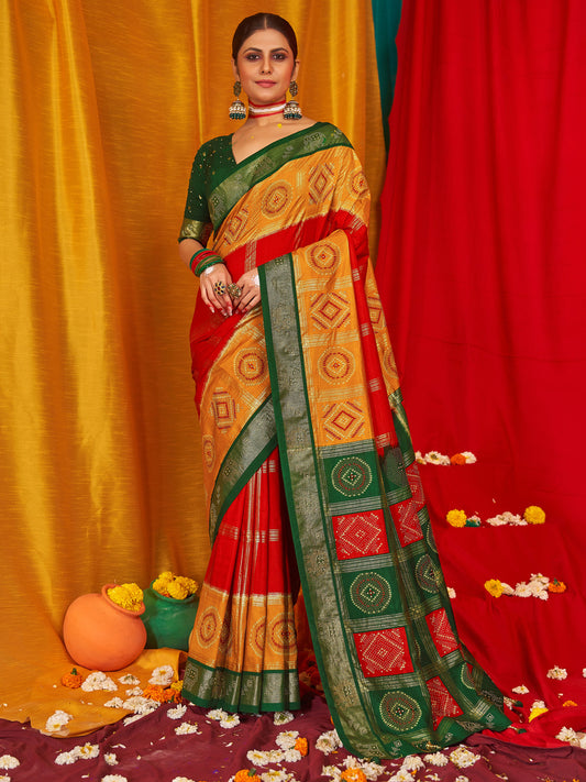 Women's Tussar Silk Green Woven Design Designer Saree With Blouse Piece