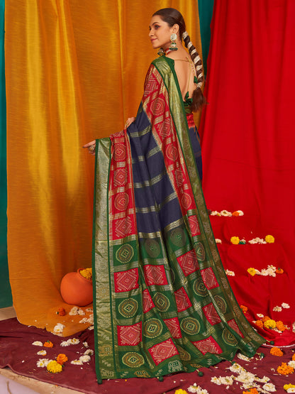 Women's Tussar Silk Green Woven Design Designer Saree With Blouse Piece