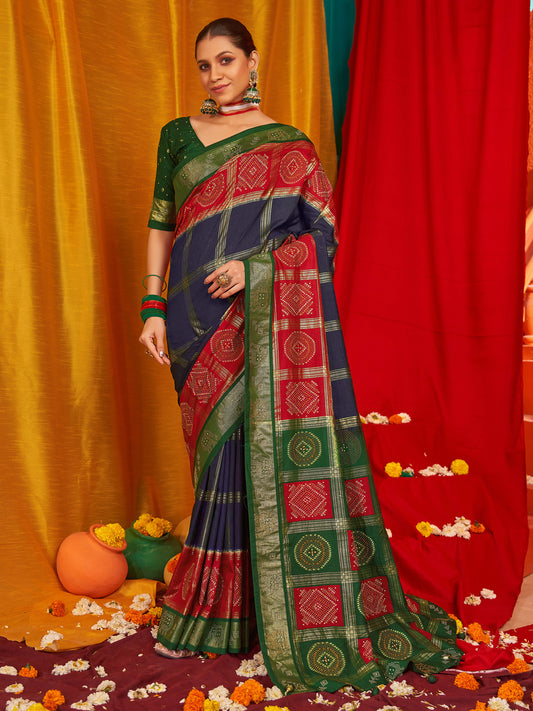 Women's Tussar Silk Green Woven Design Designer Saree With Blouse Piece