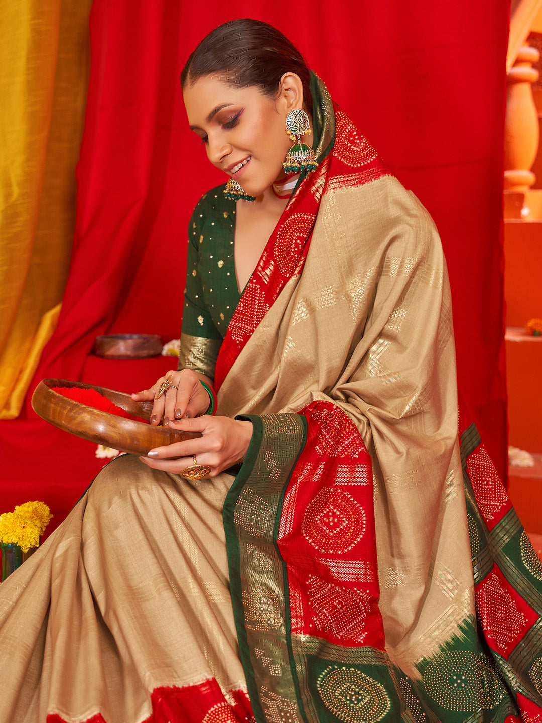 Women's Tussar Silk Green Woven Design Designer Saree With Blouse Piece