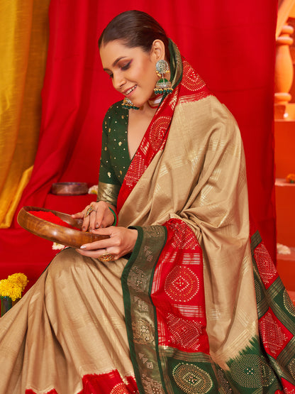 Women's Tussar Silk Green Woven Design Designer Saree With Blouse Piece