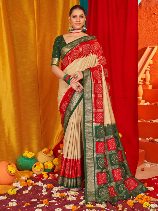 Women's Tussar Silk Green Woven Design Designer Saree With Blouse Piece