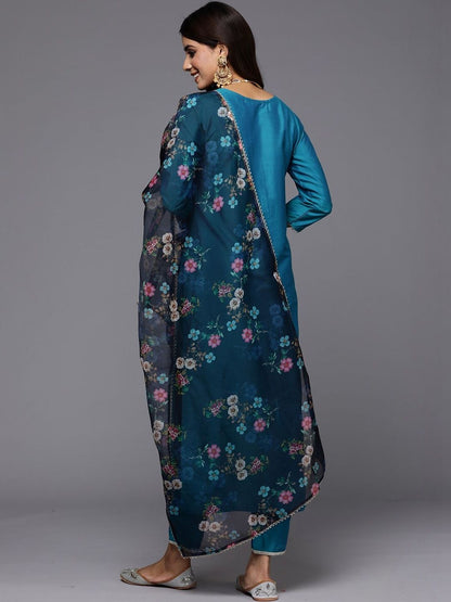 Women Floral Embroidered Regular Thread Work Kurta with Trousers & With Dupatta