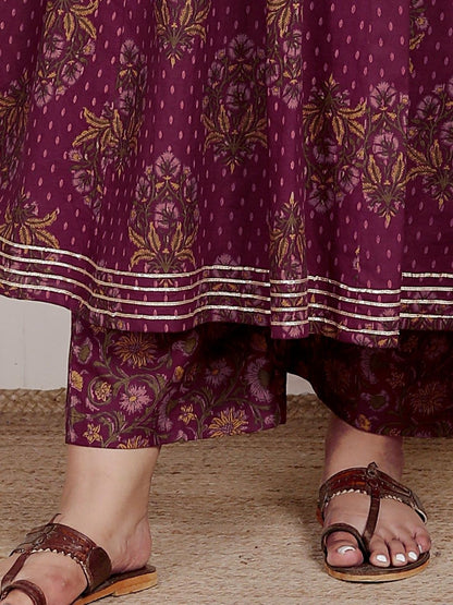 Dhiyona KL Women Floral Printed Empire Pure Cotton Kurta with Trousers & With Dupatta