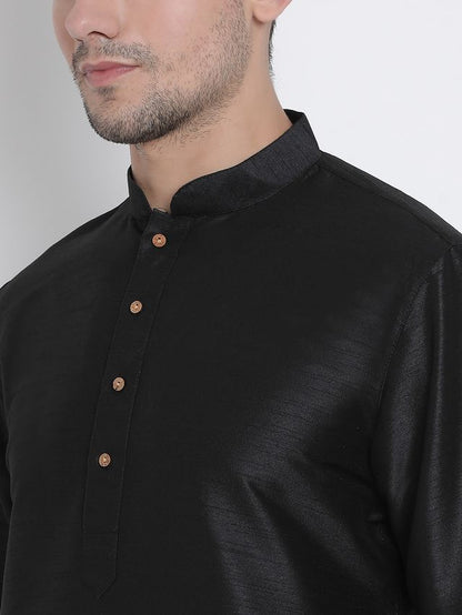 Men's Black Silk Blend Straight Kurta Pyjama Set