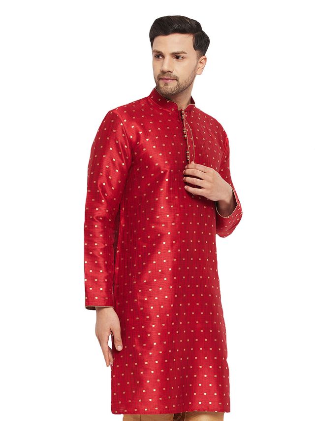 Men's Maroon Silk Blend Straight Kurta Pyjama Set