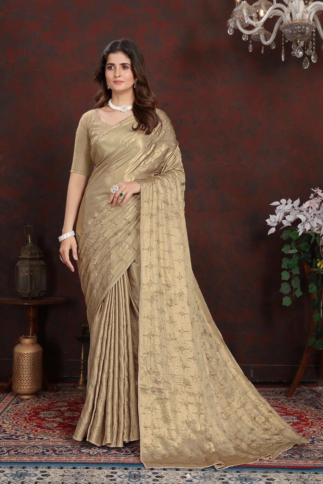 Dhiyona GR Women's Twilight Gold Satin Silk Saree