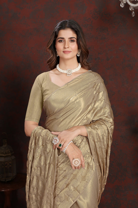 Dhiyona GR Women's Twilight Gold Satin Silk Saree