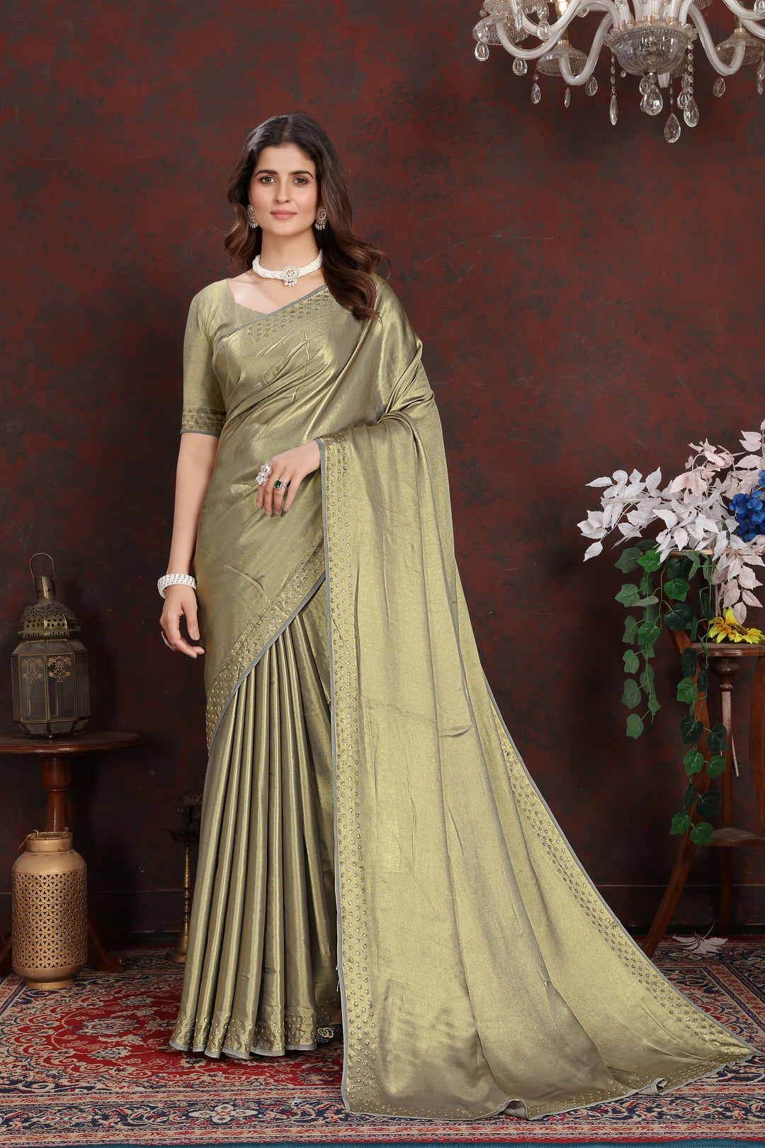 Dhiyona GR Women's Twilight Green Satin Silk Saree