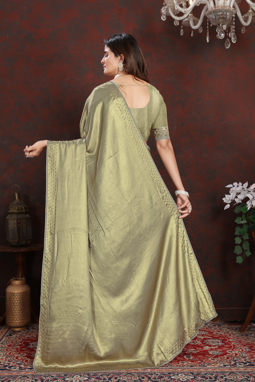 Dhiyona GR Women's Twilight Green Satin Silk Saree