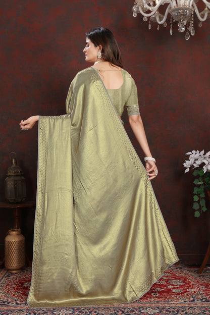 Dhiyona GR Women's Twilight Green Satin Silk Saree