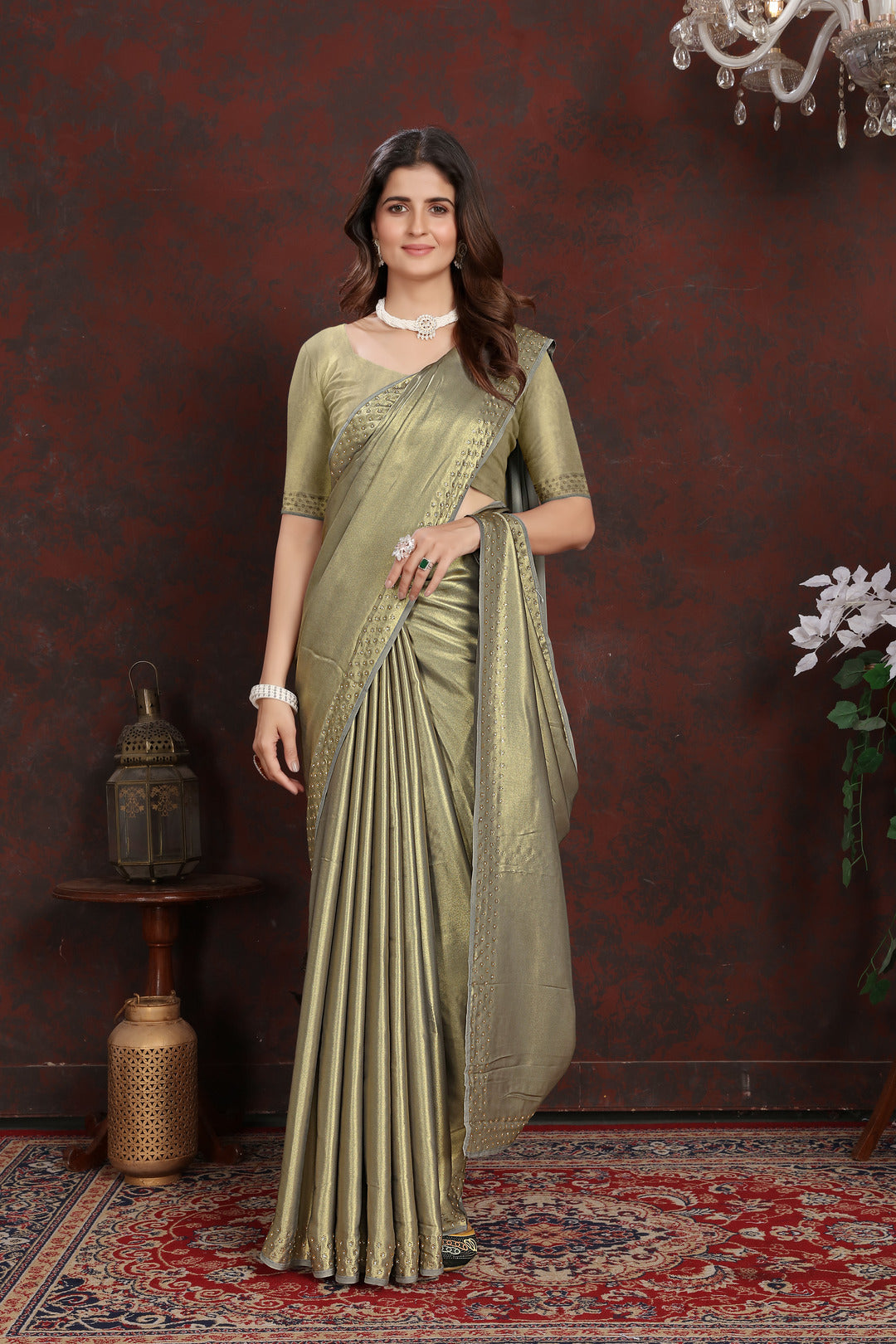 Dhiyona GR Women's Twilight Green Satin Silk Saree