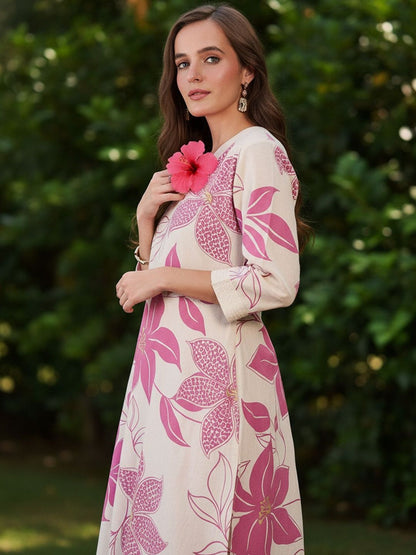 Floral Printed V-Neck Pure Cotton A-Line Kurta With Trousers