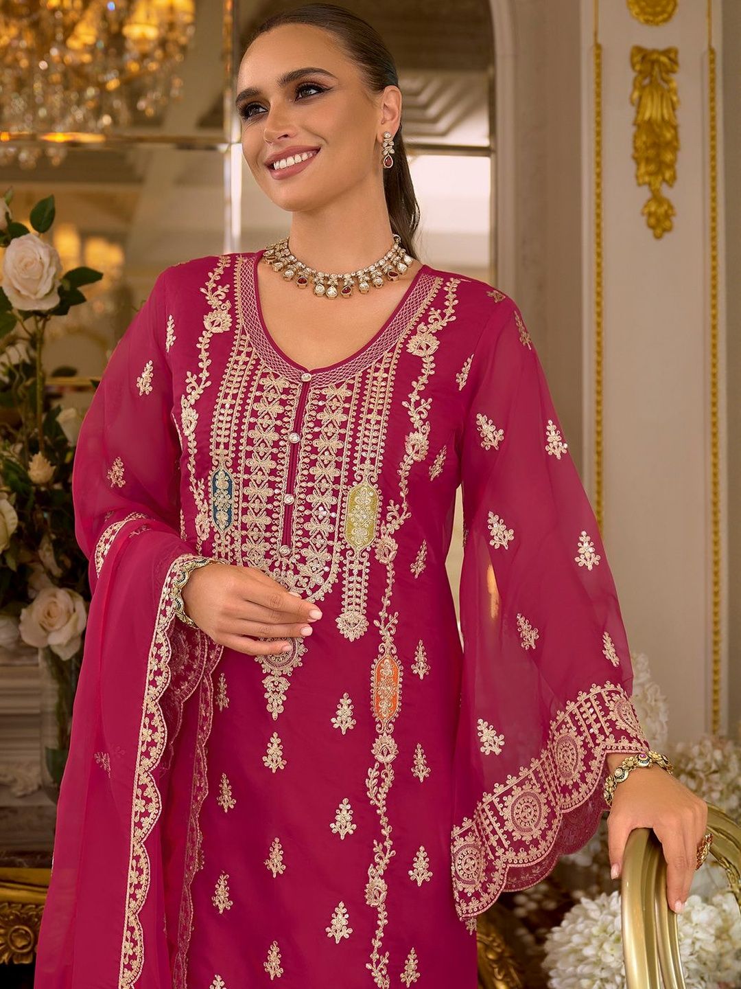 Women Ethnic Motifs Embroidered Kurta with Trousers & Dupatta