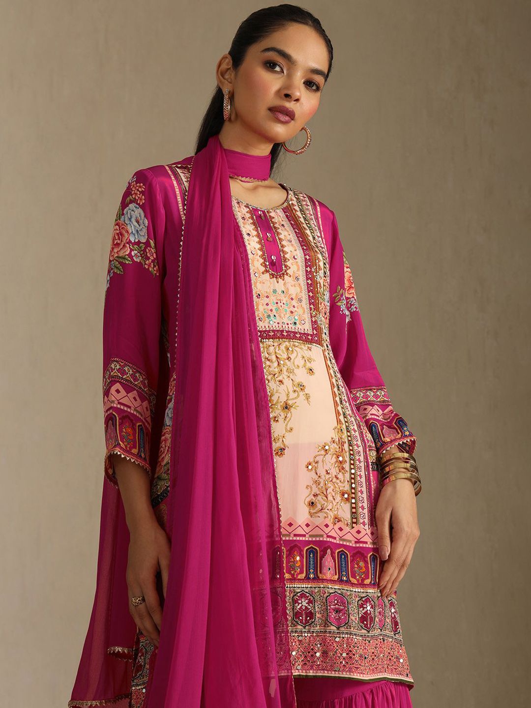 Dhiyona SO Women's Women Ethnic Motifs Printed Kurta with Sharara & Dupatta