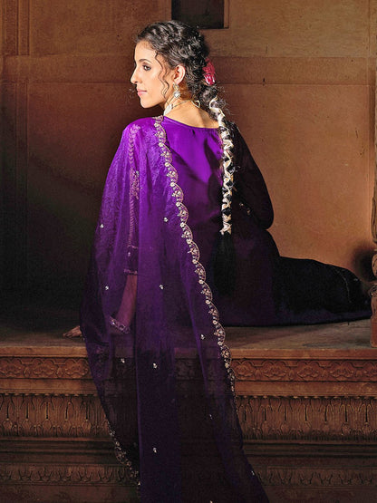 Dhiyona CH Women Floral Embroidered A-Line Kurta with Trousers & Dupatta