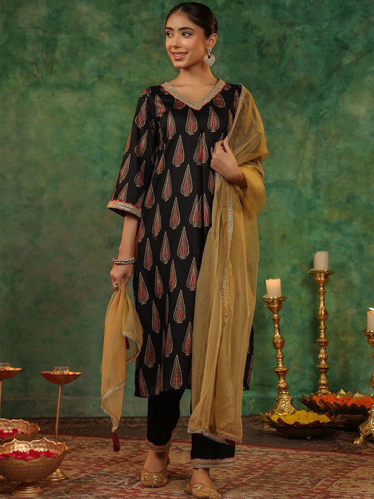 Dhiyona RR Women's Ethnic Motifs Printed Regular Kurta with Trousers & With Dupatta