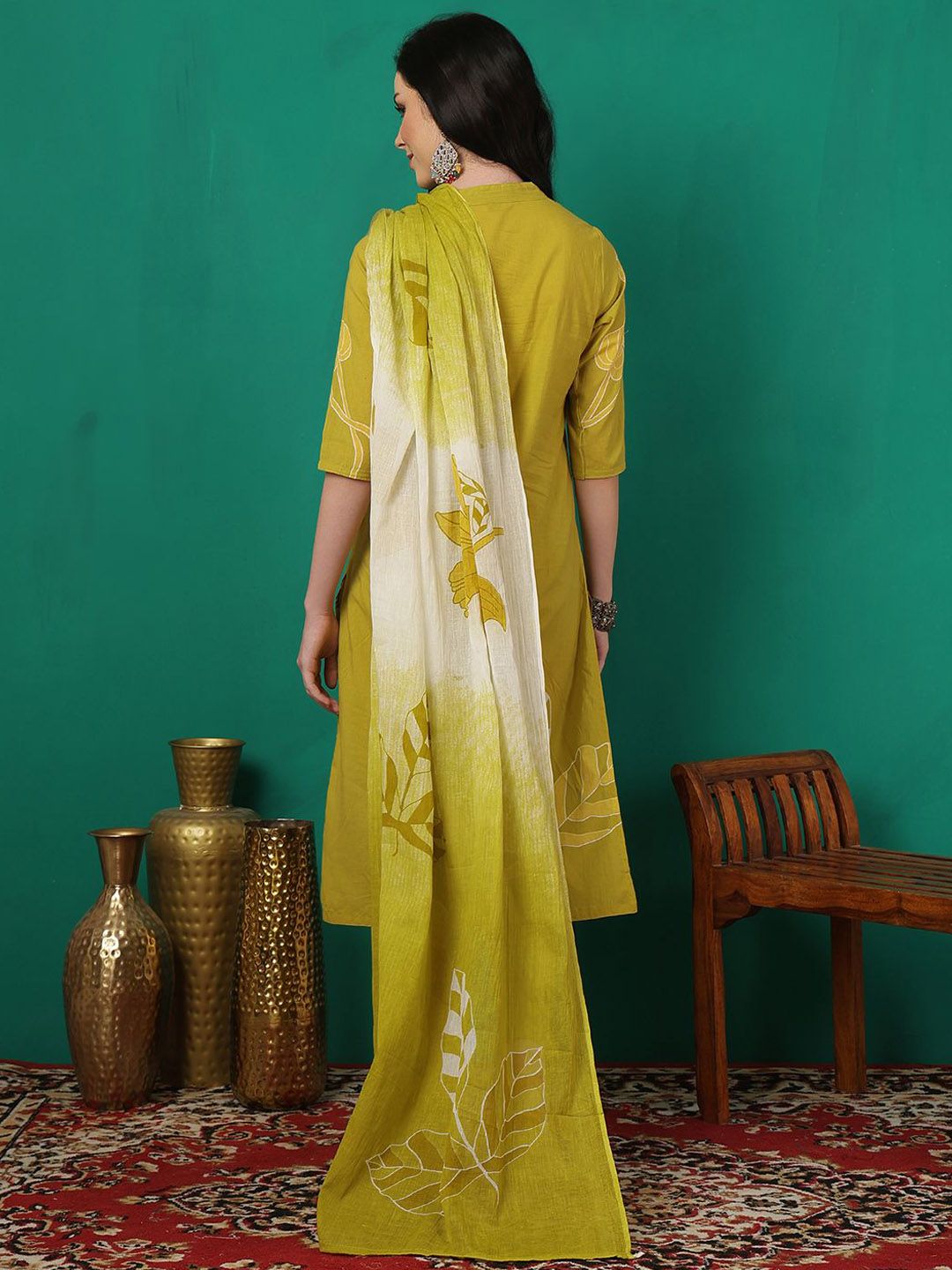 Dhiyona SN Women's Printed Pure Cotton Straight Kurta & Trouser With Dupatta