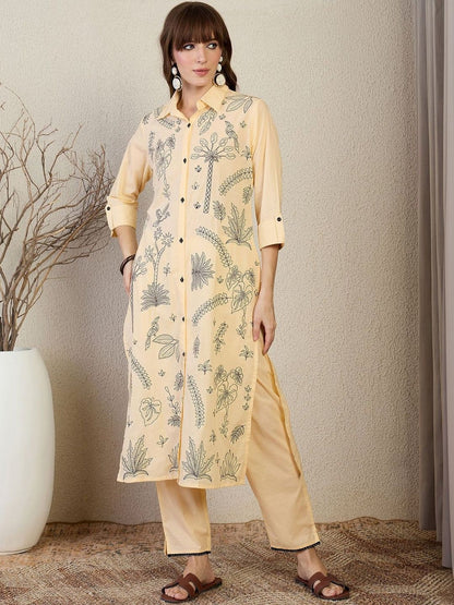 Women Ethnic Motifs Embroidered Regular Thread Work Pure Cotton Kurta with Trousers