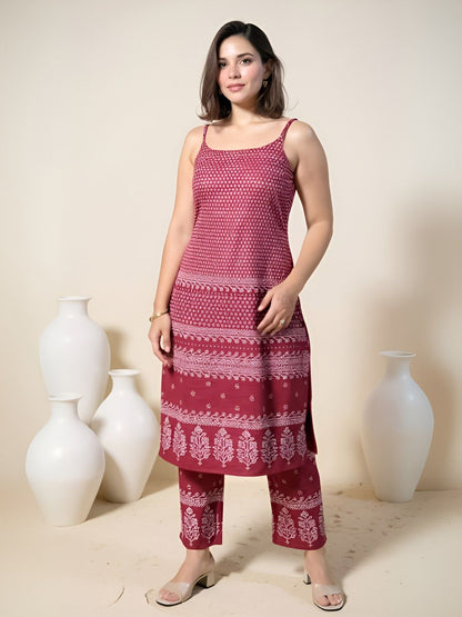 Dhiyona IE FloralPrinted Straight Tunic & Trouser Pure Cotton Co-Ords Set