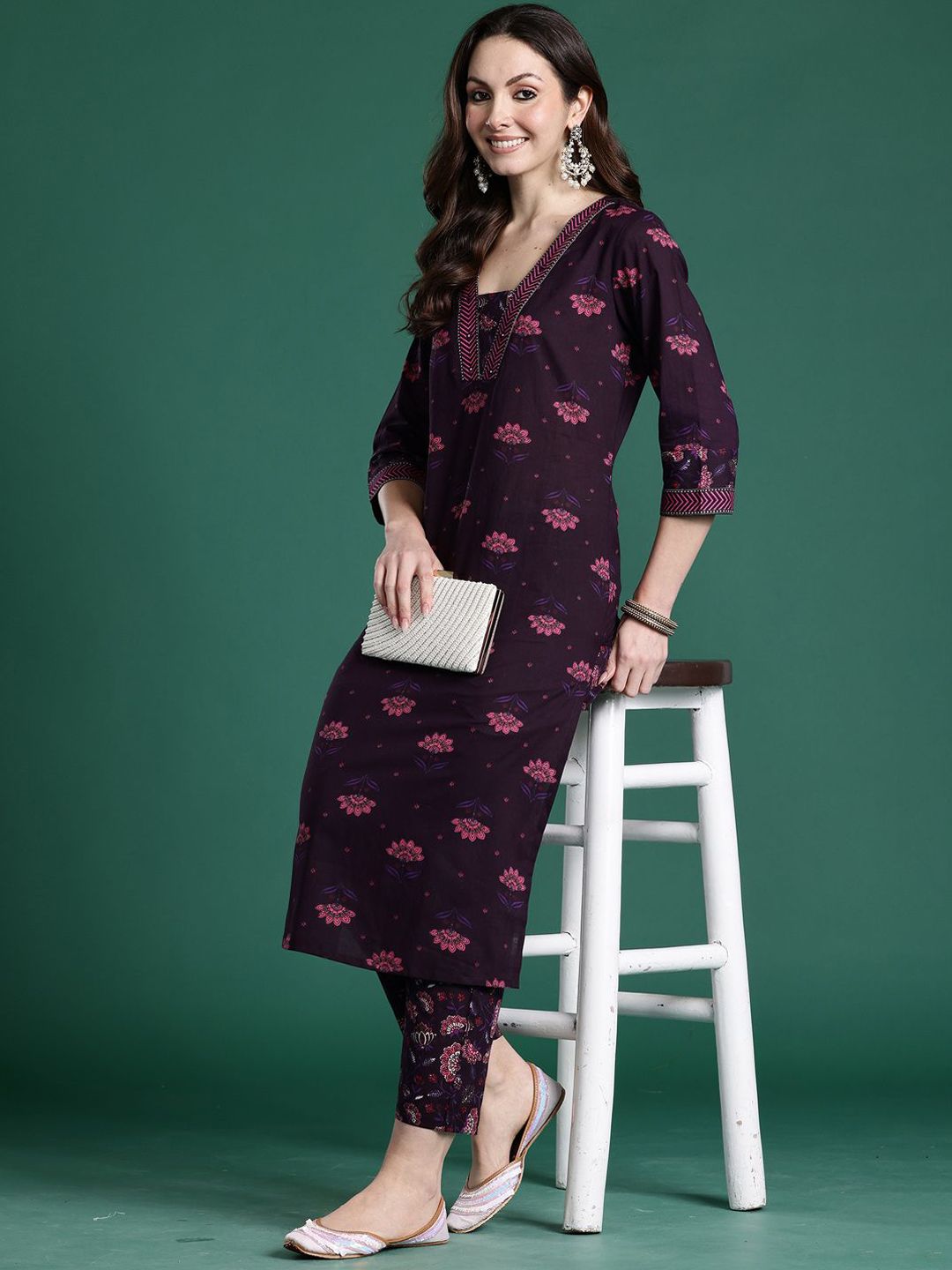 Dhiyona IE Indo era Printed Straight Top & Trousers Co-Ords Set