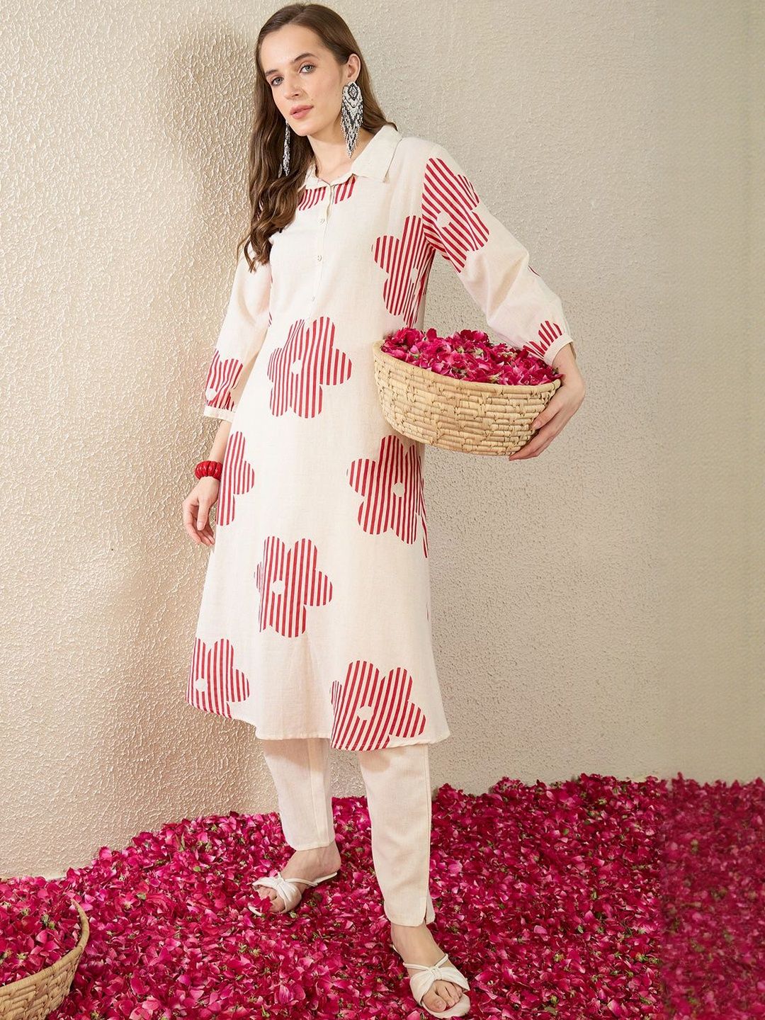 Dhiyona IE Printed Shirt Collar Pure Cotton Top & Trouser