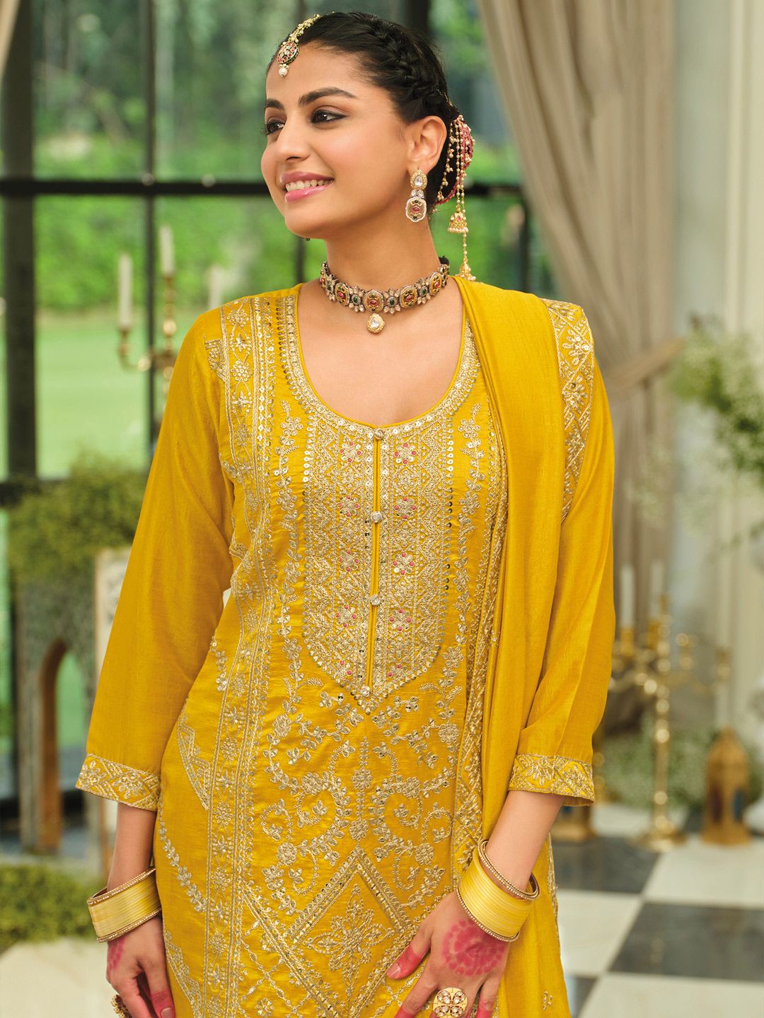 Women Ethnic Motifs Embroidered Kurta with Palazzos & Dupatta