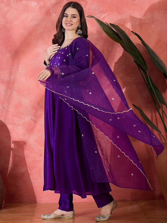 Dhiyona SN Women's Ethnic Motifs Embroidered Kurta with Trousers & Dupatta